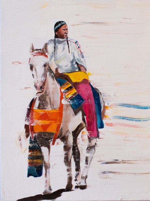 Native American, Oil on Canvas, Titled "West" From the Vanishing Series, By Del Curfman, #1169