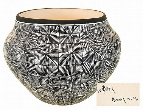 Acoma Vessel : Native American Acoma Pottery Vessel, by W. Ortiz #7-SOLD
