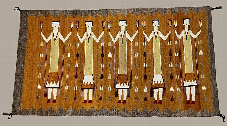 Hand Woven Rug : Hand Woven Navajo Yei Rug in Gold and Gray #20
