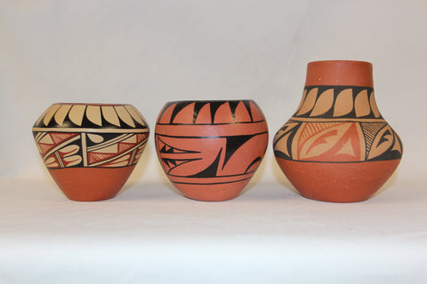 Native American Pottery : 3 Native American Jemez Pottery Jars, by D. Tosa, Toy, and M. Toya #120 Sold