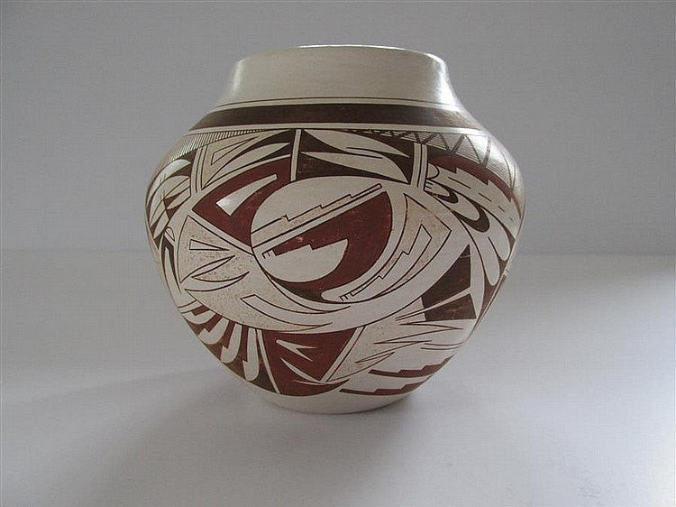 Hopi Pottery :  Native American Hopi Polychrome Pottery Jar, by Maynard and Veronica Navasie #236
