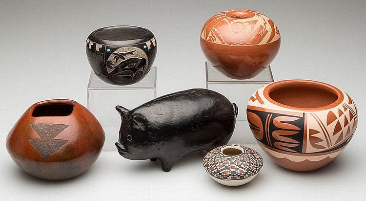 Native American Pottery Handmade :  Extremely Nice Native American Pueblo and Other contemporary Pottery, Group of Six #37