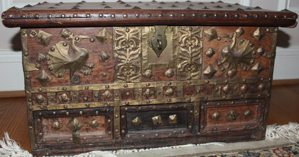 Furniture Antiques : Antique Omani Teak And Brass Storage Chest