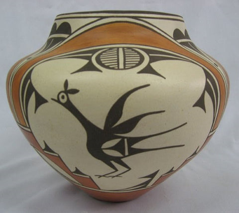 Native American Zia Pueblo Pottery : 1950's Zia Pueblo Bird Polychrome Olla by Sofia Medina #249 Sold