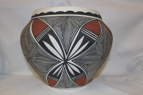 Acoma Pottery : Stunning Acoma Fine-Line Polychrome Pottery Olla by "Mickey" #261-Sold