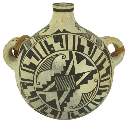 Vintage Pottery : Rare Globular Polychrome Vintage Acoma Pottery Canteen by Jessie Garcia #304