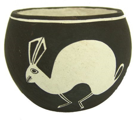 Pottery Bowl : Unique Reverse Design Vintage Acoma Rabbit Pottery Bowl by Emma Lewis #305