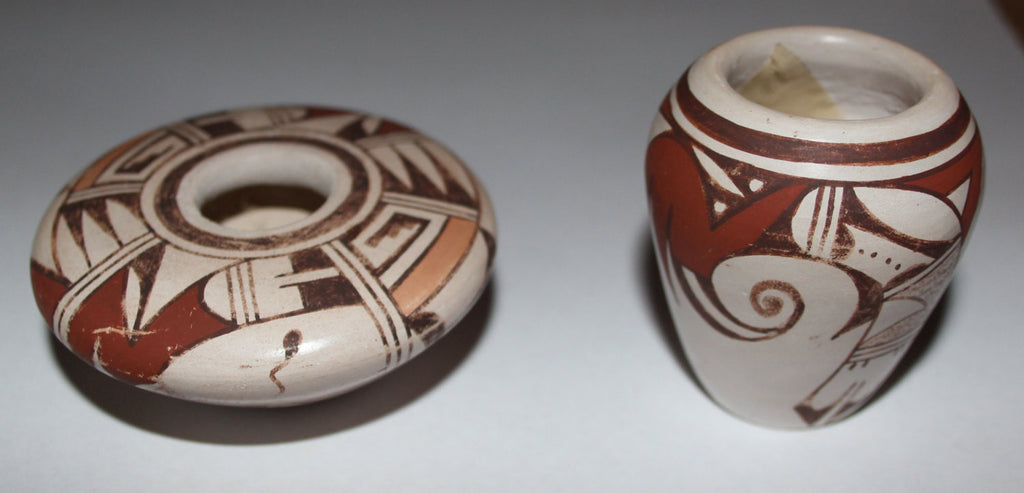 Pottery : Two Fine Miniature Traditional Hopi Pottery Polychrome Pots by Leona Navasie #65