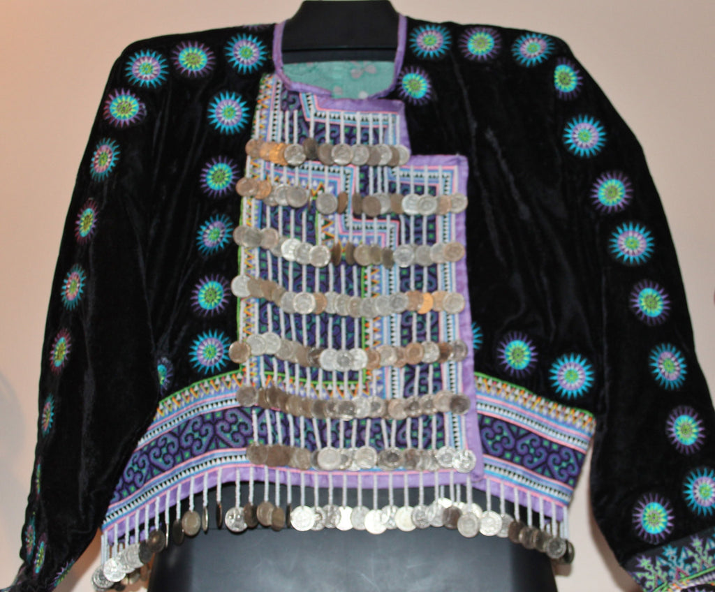 Embroidered Jacket : Extraordinary Akha Hand Embrodered Ceremonial Velvet Jacket #419