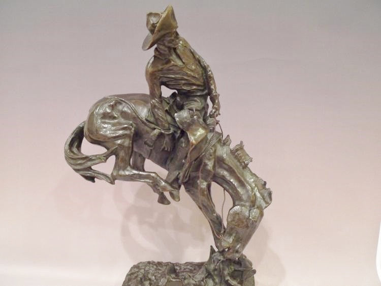 Metal Sculpture : Outstanding Vintage After Frederic Remington, signed Bronze Sculpture "The Outlaw" #433