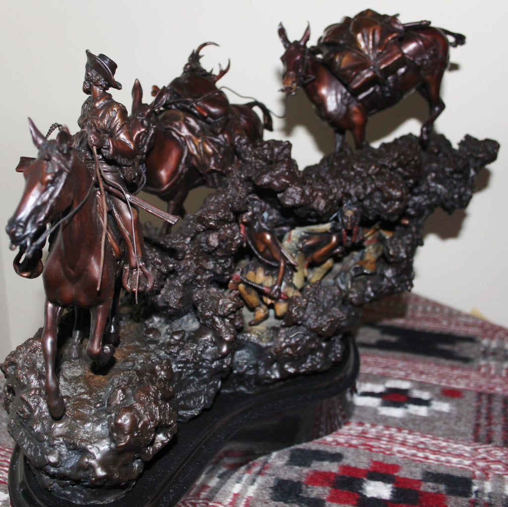 Hunting Art : James Regimbal Rare Ltd Edition Wester Bronze "Hunting Party" Cowboy and Indians, 32/50, Ca 1970-1989 #468