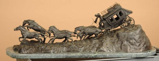 Western Sculptures : C.M. "Charlie" Russell 1864-1926 Limited Edition   Bronze Sculpture Entitled "Stagecoach" 3/50 #473