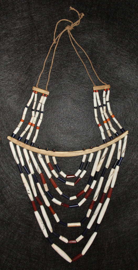 Necklace : Authentic Vintage Tangkhul Shell and Glass Bead Necklace with Long Bone Rib, from Nagaland, NE India #476