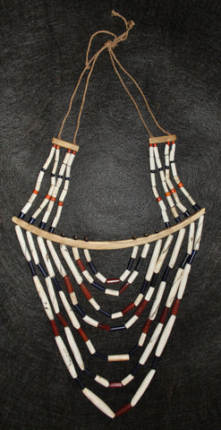 Vintage Naga Tangkhul Shell and Glass Bead Necklace with Long Bone Rib, from Nagaland, #476
