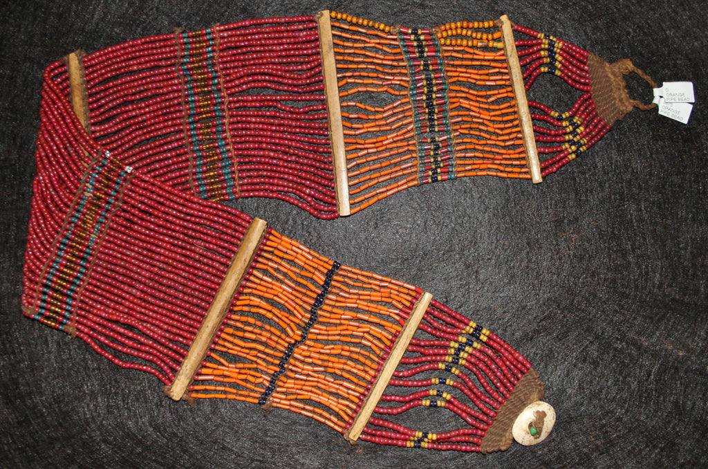 Belt : Authentic Museum Quality Konyak Whiteheart/Extremely Old Orange Pipe Bead Belt from Nagaland, NE India. #477