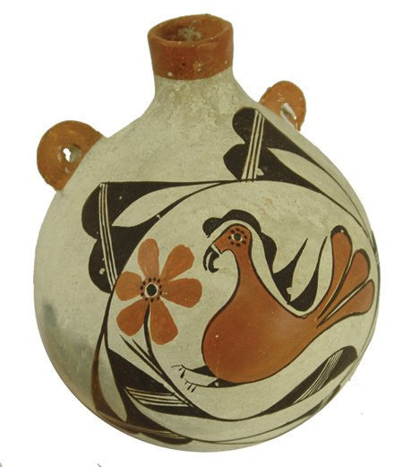 Canteen :  Native Ameican Vintage Acoma Polychrome Pottery Canteen, ca 1950 #494