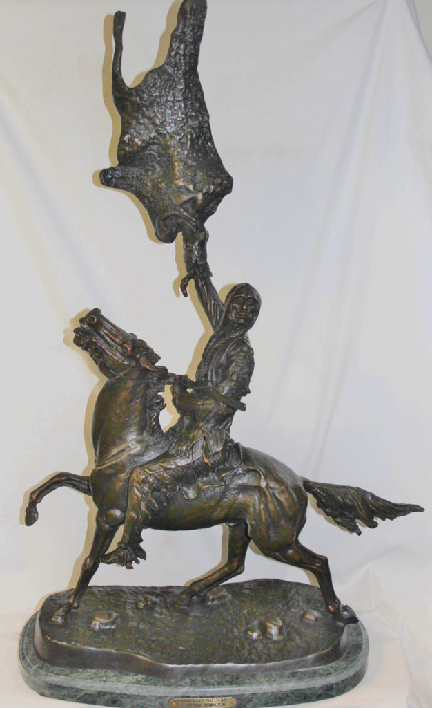 Native American : After Frederic Remington, "Buffalo Signal" Bronze Sculpture #507
