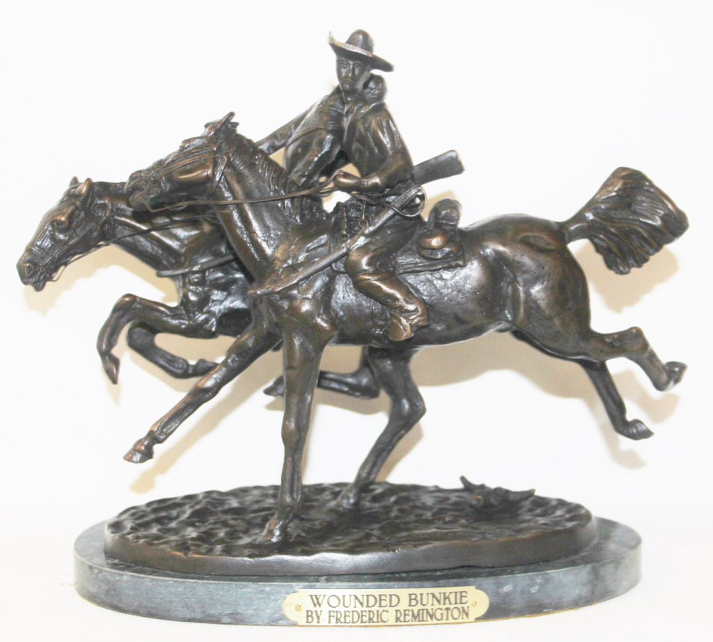 Western Art : After Frederic Remington,"Wounded Bunkie" Bronze Sculpture #517