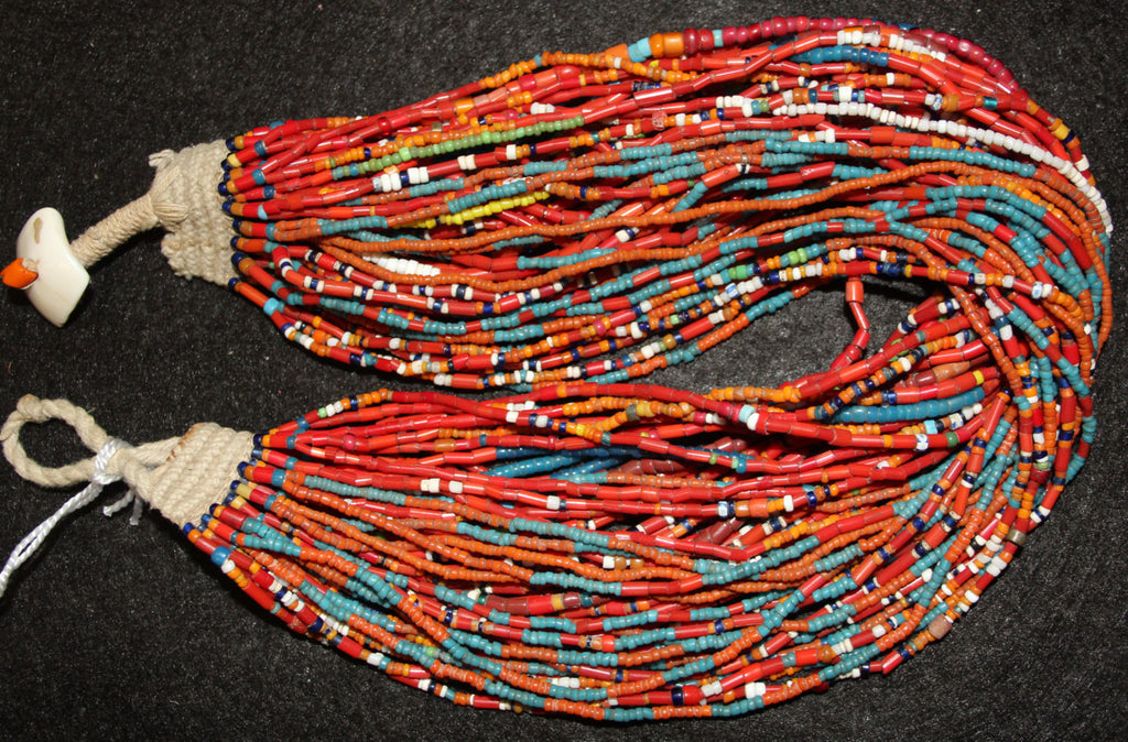 Vintage Beads : Vintage Naga Multi Colored Glass Sampler Bead Multi-strand Necklace with Shell Button #572