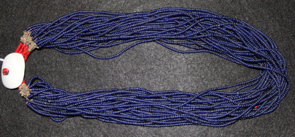 Vintage Long Necklace : Authentic Vintage Naga Long Dark Blue Glass Bead Necklace #576