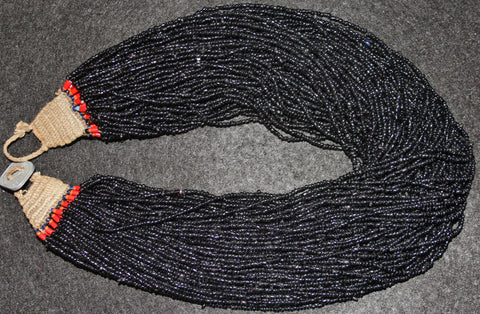 Black Bead Necklace : Authentic Naga Extra Fine Black Multistrand Glass Bead Necklace #583-Sold