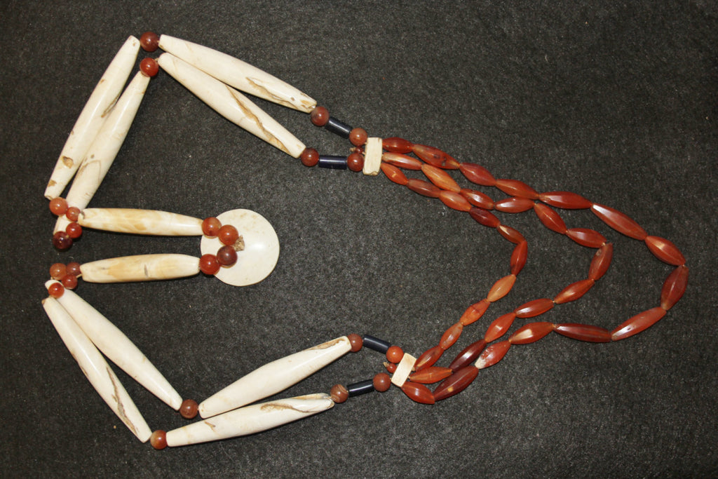 Naga : Authentic Ao Naga Warrior Shell and Carnelian Necklace #602