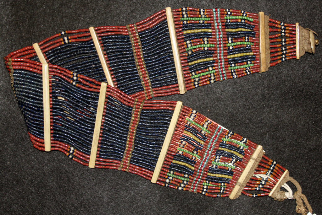 Beaded Belt : Authentic Konyak Naga Woman‰۪s Cobalt and Brown Bead Belt #610