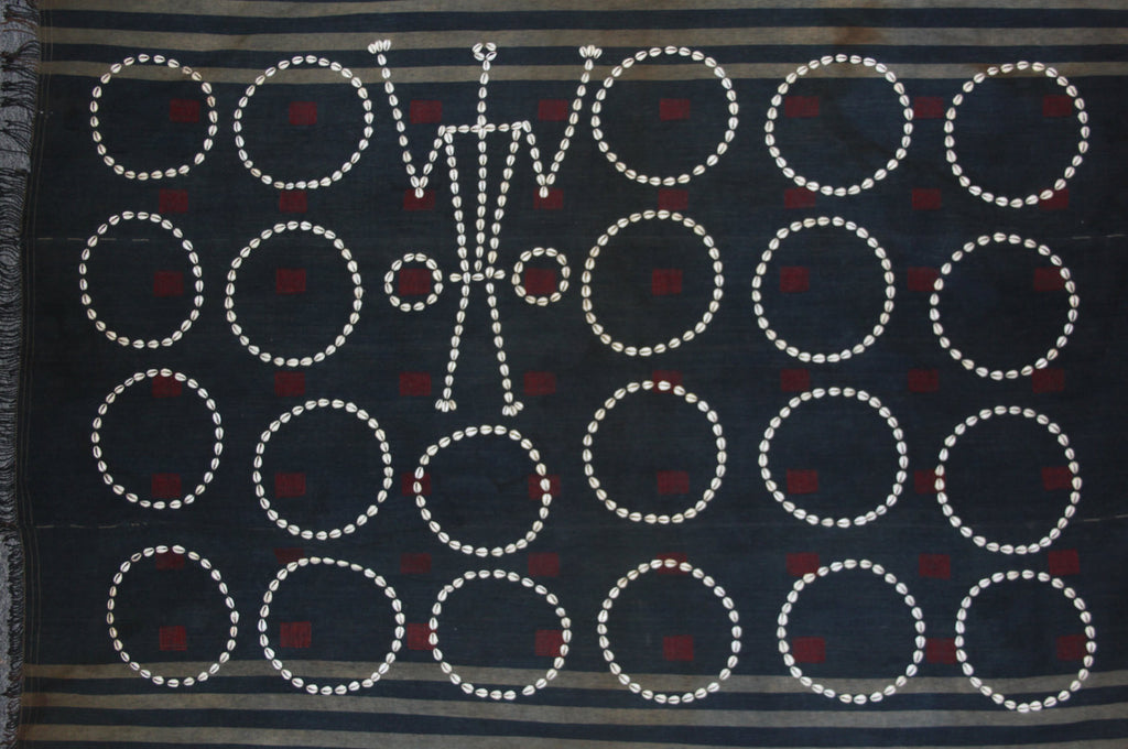 Hand Woven Fabric : Authentic Rare Chang Tribe Naga Warrior's Hand Woven Body Cloth Stitched Cowry Shell Single Circles Human Figure #651