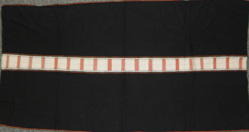 Tribal Clothing : Authentic Zemi Naga Tribe Woman‰۪s Skirt, with Black Background with Finely Woven White and Orange Center Stripe #653