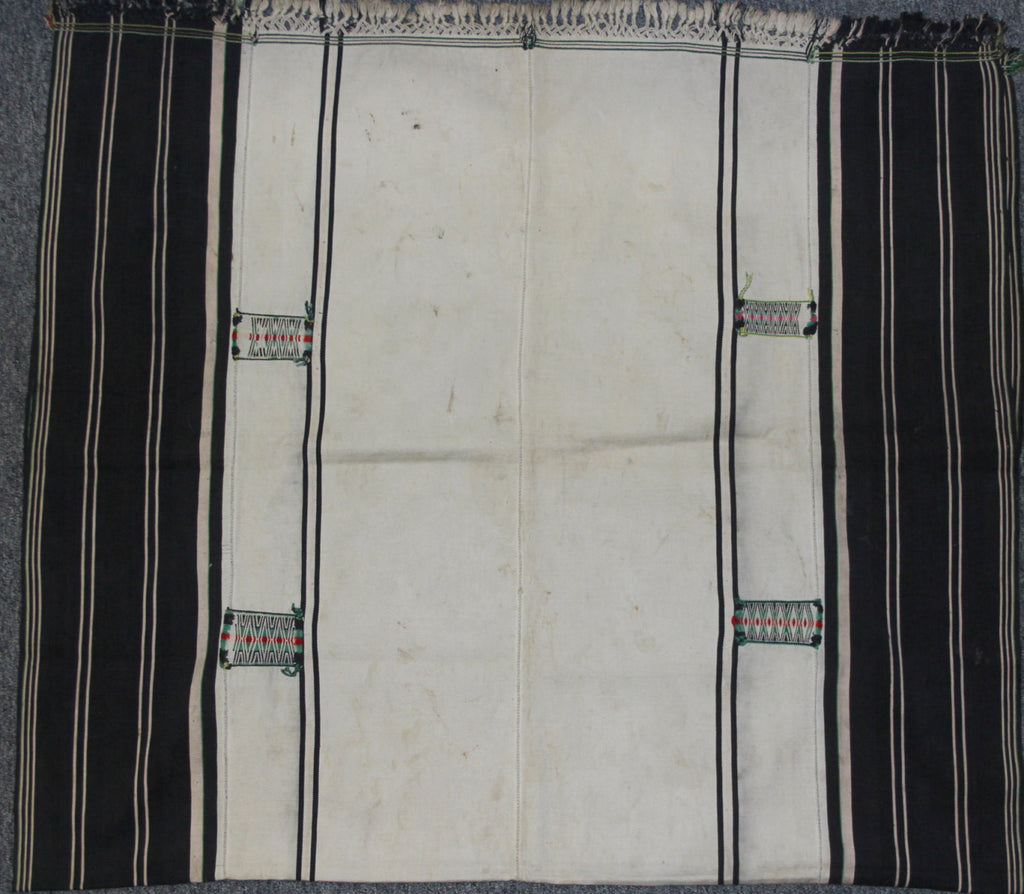 Textiles : Authentic Angami Man/Woman‰۪s Body Cloth with Empty White Background and Woven with Embroidered Patches on Borders #657