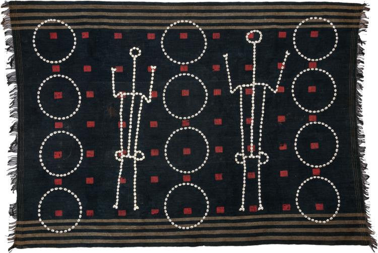 Warrior : Authentic Chang Naga Warrior (Northeastern India) Ceremonial Textile Woven Body Cloth w Cowrie Shell Circles & Human Figures #525