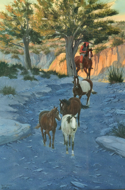 Western Artists : Ron Stewart Artist, Opaque Water Color Painting, "New Wealth", Western Artist, Western Painter, Western American painter,