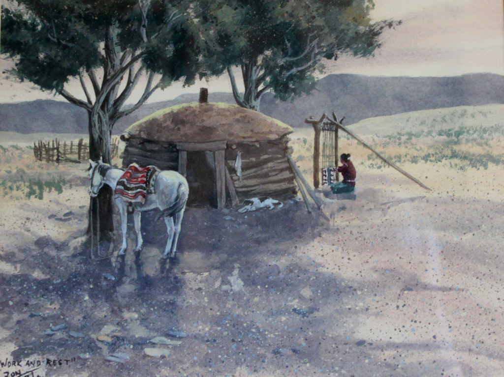 Original Watercolor : Ron Stewart (1941-), Ron Stewart Western Water Color Painting, Signed, " Work and Rest", Ron Stewart, Western Artists