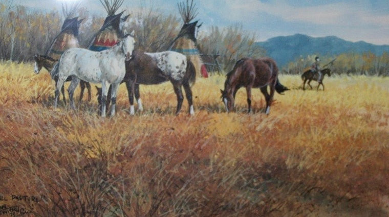 Country Painting : Ron Stewart, Ron Stewart Artist, Western Artists, Water Color, Signed, "Fall Pastural" San Diego, Ca