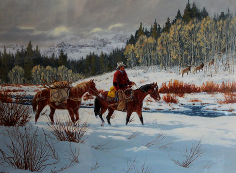 Ron Stewart,  "Elk-Journey Home", Christmas Card Art, NRA Christmas Card 1988,#163 SOLD