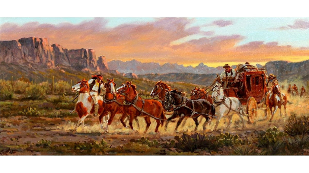 Ron Stewart Oil Painting, Original Ron Stewart Oil, "Stagecoach" Signed Ron Stewart, Ron Stewart Western Art, Ron Stewart art