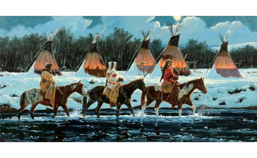 Indian Painting : Ron Stewart Oil Painting, Original Painting, "Silent Return" Signed Ron Stewart, Ron Stewart Western Art, Ron Stewart Art,