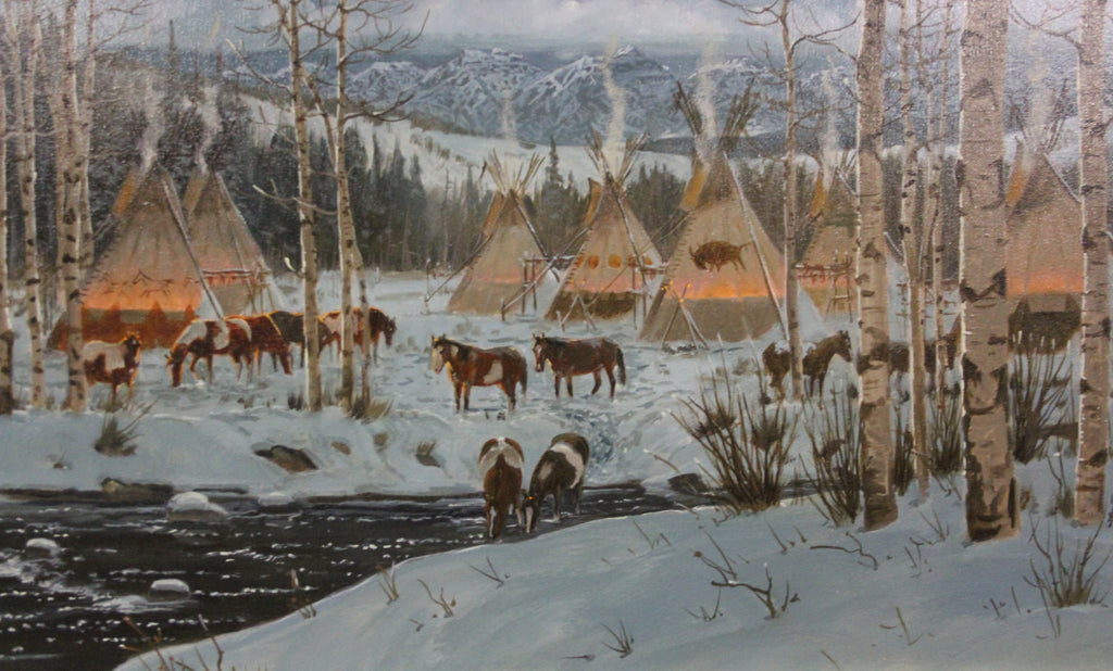 Original Oil Painting : Ron Stewart Oil Painting, Original Ron Stewart Oil Painting, "Winter Comforts", Signed, Western Art, Horses
