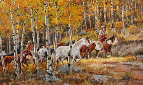 Ron Stewart Oil Painting, "Black Feet Ponies"  #167
