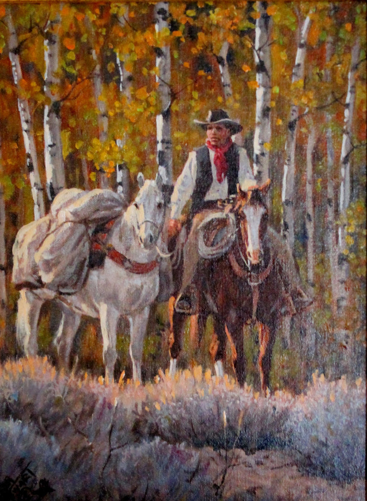 Original Painting : Ron Stewart Oil Painting, "Aspen Country" Signed Ron Stewart, Ron Stewart Western Art, Ron Stewart Art