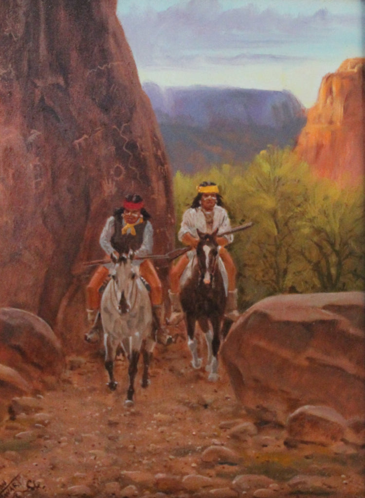 Western Painting : Ron Stewart Oil Painting, Original Ron Stewart Oil, "Path of the Ancient Ones" Signed Ron Stewart, Ron Stewart Art