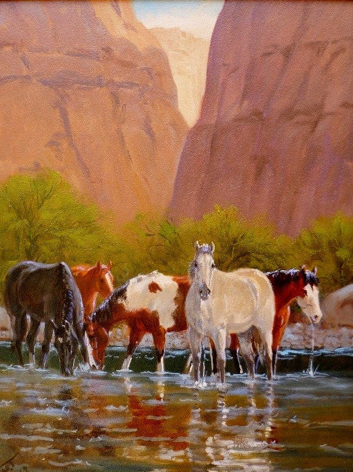 Horse Painting : Ron Stewart Oil Painting, Original Ron Stewart Oil, "The Wild Ones" Signed Ron Stewart, Ron Stewart Western Art
