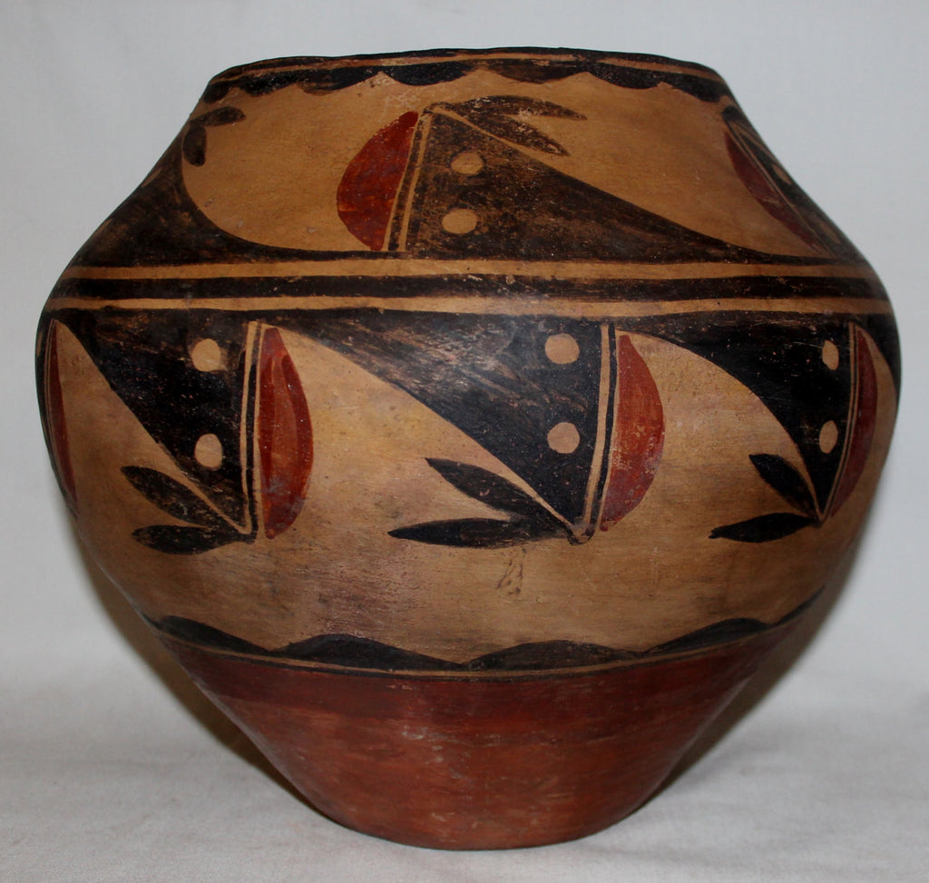 Native American Pottery, Zia Pueblo Pottery Olla, Polychrome Zia Water Jar/Olla, Early 1900's # 666