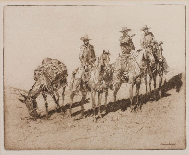 Fine Art Etching : Edward Borein, Cowboy Artist, "Grass Hunters No. 1". #332