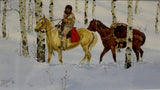 Western Watercolor : Ron Stewart Listed Western Artist, Ron Stewart "Trapper and Pack Horse", Water Color, Signed  #684