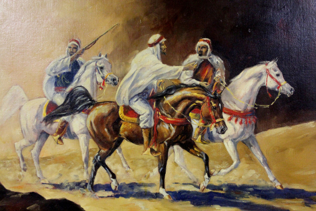 Ron Stewart: Western Artist, Oil Painting, "Desert Bandits", CA 1070, Rare Early Painting, #689