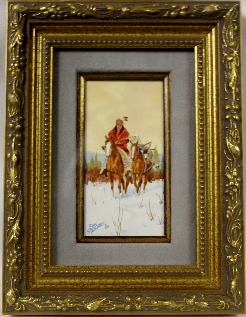 Western Artist: Ron Stewart Water Color Painting, "Indian and Packhorse", Ca 1980's, #723