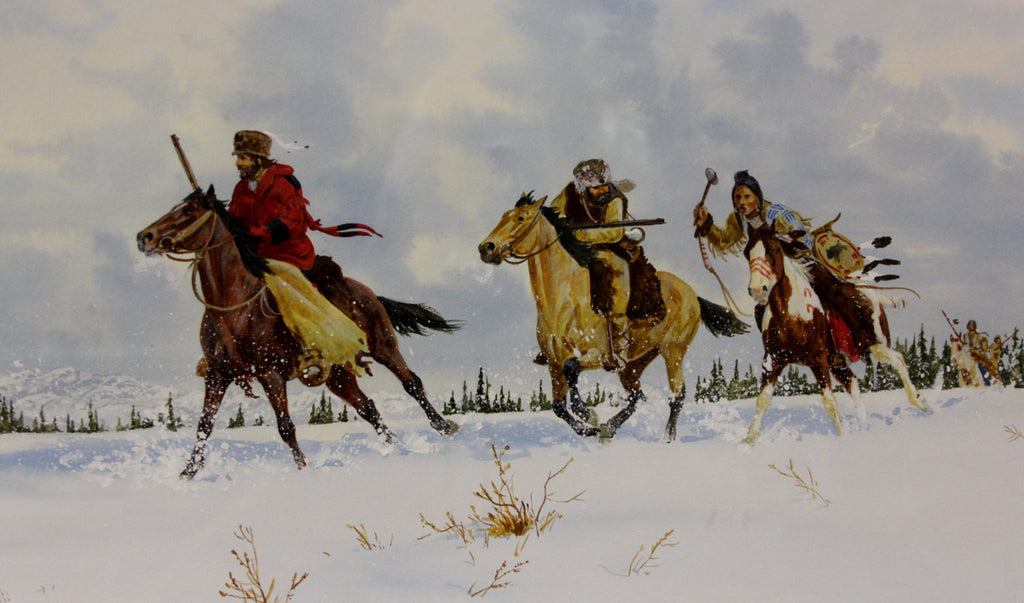 Western Art: Ron Stewart, Western Artist, Water Color Painting, ‰ÛÏWinter Encounter‰۝, Ca 1980, #726