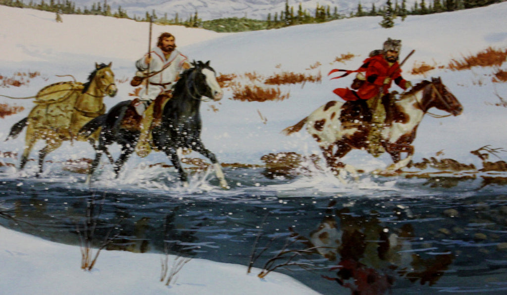 Western Artist: Ron Stewart, Water Color Painting with Remarque, ‰ÛÏRun for the Rendezvous‰۝, Ca 1980, #725