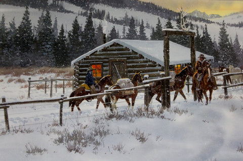 Western Art, Ron Stewart, Western Artist,  "Leaving Elk Tracks" Ca 1980 #730: